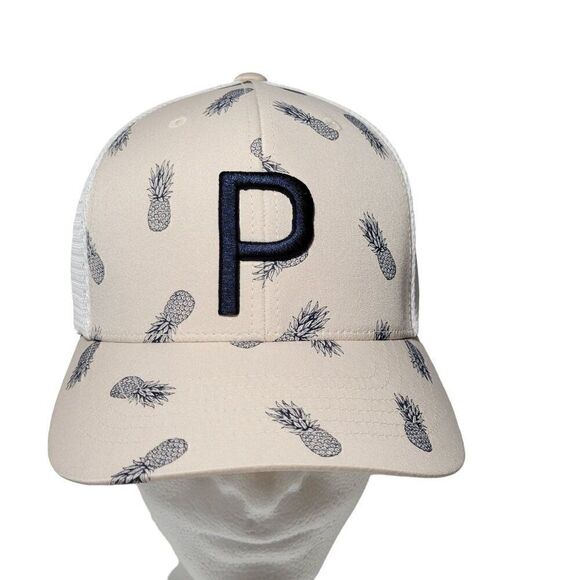 Puma Golf Hat Men Snapback Mesh Back Pineapple Adjustable Unisex Adult Tan NWOT - Picture 2 of 13